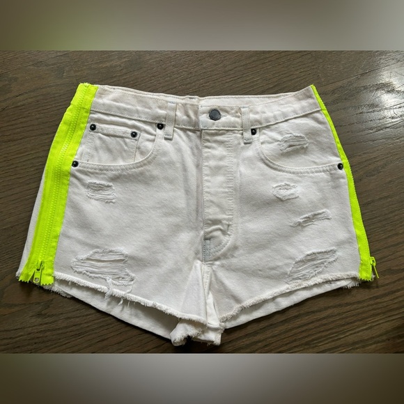 New Carmar Titania High Rise Cut Off Shorts Sz 27 white neon zipper Jean shorts - Picture 1 of 7